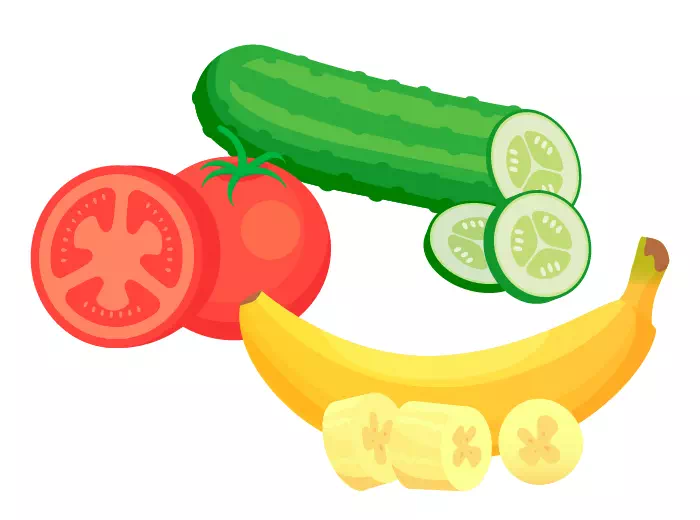キュウリ、トマト、バナナ イメージ