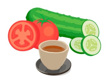 きゅうり、トマト、常温っぽい麦茶 イメージ
