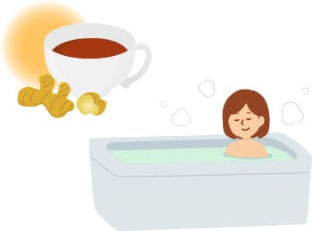 生姜、紅茶、入浴中の女性 イメージ